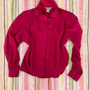 Vintage 90s 100% silk fuchsia pink button up blouse